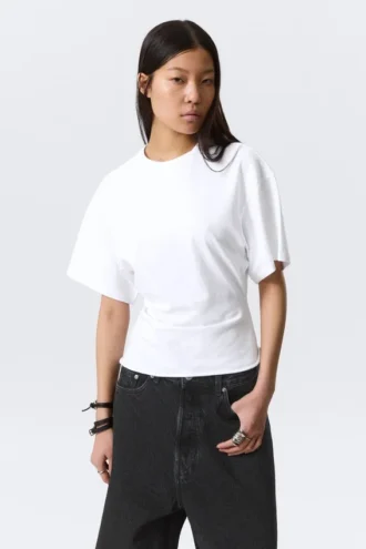 Draped Fitted T-Shirt – White