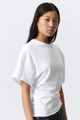 Draped Fitted T-Shirt – White