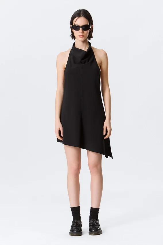 Draped Halter Cowl Neck Midi Dress – Black Draped Halter Cowl Neck Midi Dress – Black