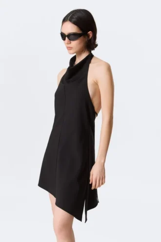 Draped Halter Cowl Neck Midi Dress – Black