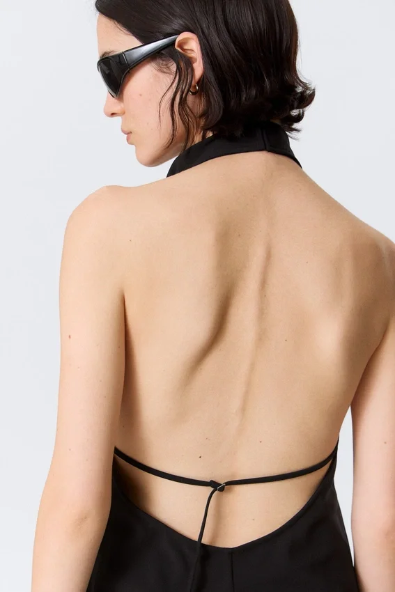 Draped Halter Cowl Neck Midi Dress – Black Draped Halter Cowl Neck Midi Dress – Black