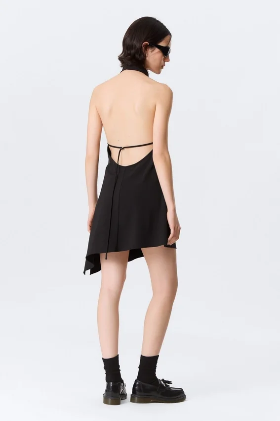 Draped Halter Cowl Neck Midi Dress – Black Draped Halter Cowl Neck Midi Dress – Black
