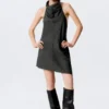 Draped Halter Cowl Neck Midi Dress – Striped Dark Grey Draped Halter Cowl Neck Midi Dress – Striped Dark Grey