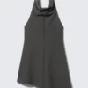 Draped Halter Cowl Neck Midi Dress – Striped Dark Grey Draped Halter Cowl Neck Midi Dress – Striped Dark Grey