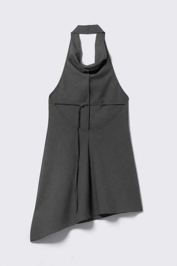 Draped Halter Cowl Neck Midi Dress – Striped Dark Grey Draped Halter Cowl Neck Midi Dress – Striped Dark Grey