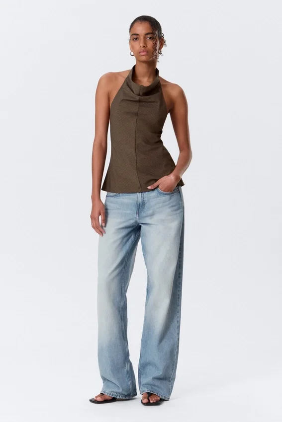 Draped Halter Cowl-Neck Top – Striped Brown Draped Halter Cowl-Neck Top – Striped Brown