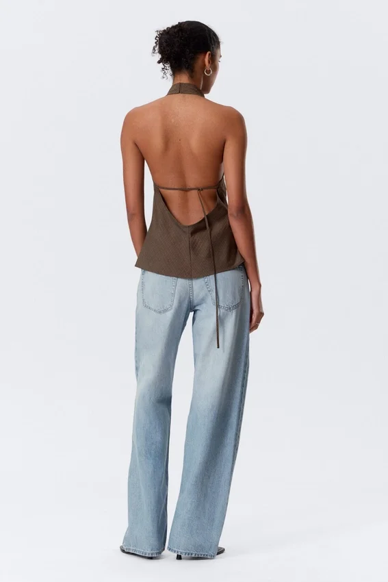 Draped Halter Cowl-Neck Top – Striped Brown Draped Halter Cowl-Neck Top – Striped Brown