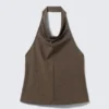 Draped Halter Cowl-Neck Top – Striped Brown Draped Halter Cowl-Neck Top – Striped Brown