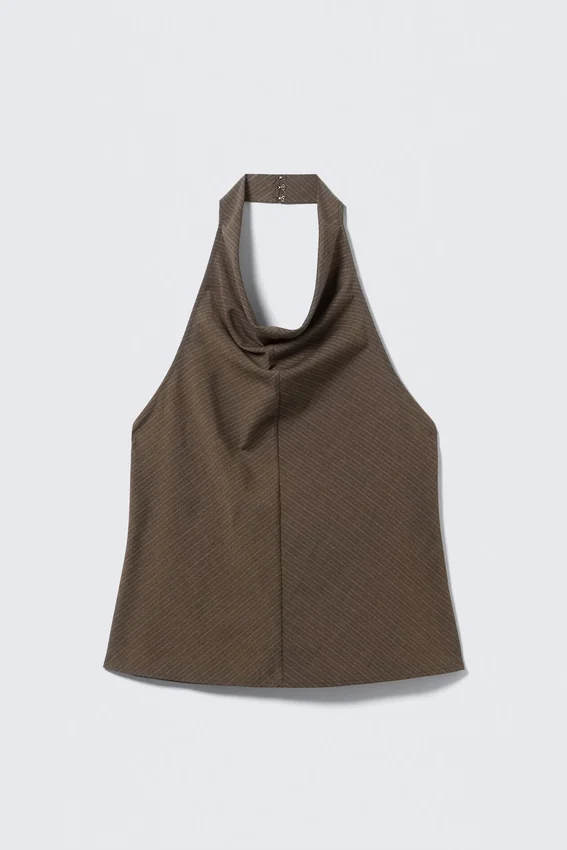 Draped Halter Cowl-Neck Top – Striped Brown Draped Halter Cowl-Neck Top – Striped Brown