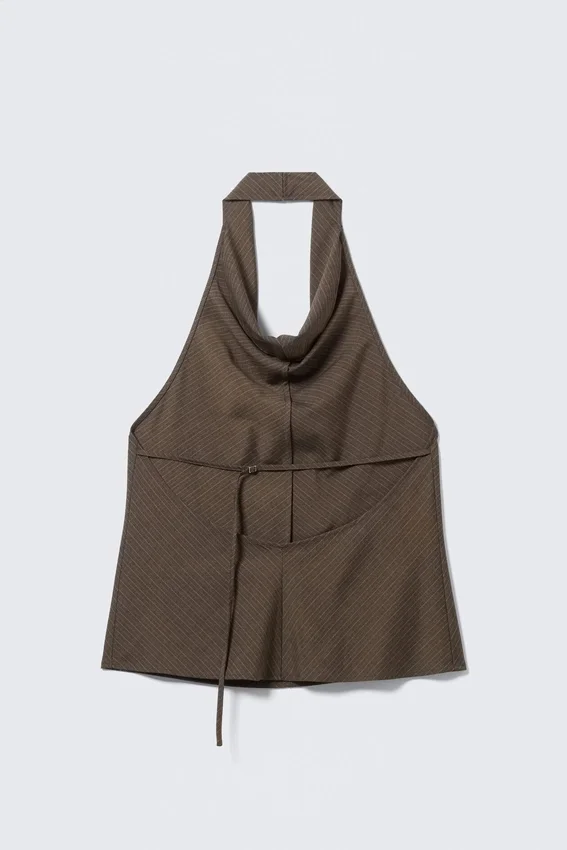 Draped Halter Cowl-Neck Top – Striped Brown Draped Halter Cowl-Neck Top – Striped Brown