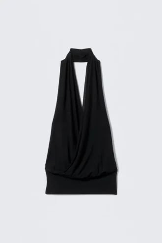 Draped Halter Jersey Top – Black