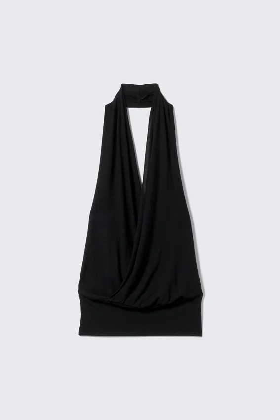 Draped Halter Jersey Top – Black Draped Halter Jersey Top – Black