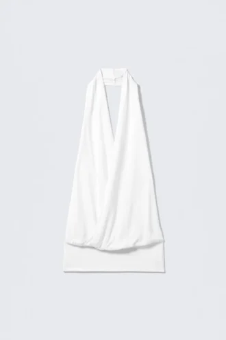 Draped Halter Jersey Top – White