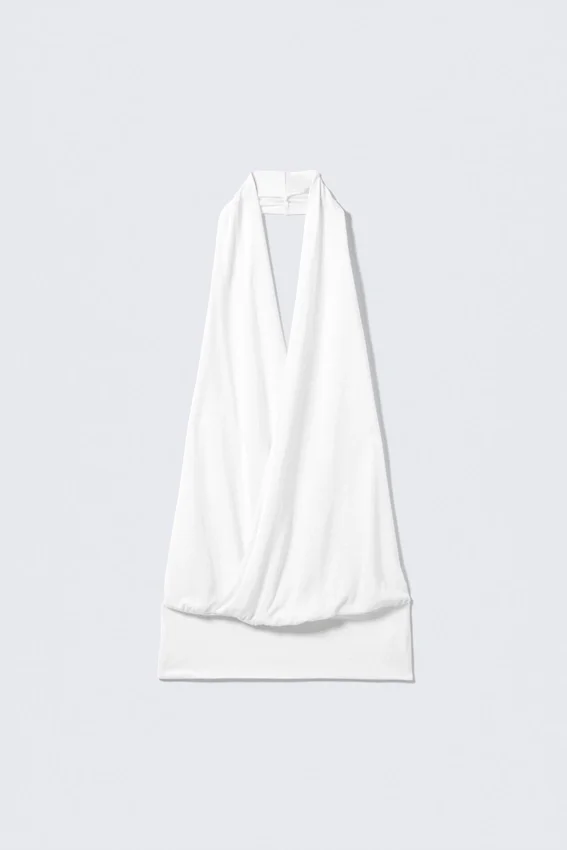 Draped Halter Jersey Top – White Draped Halter Jersey Top – White