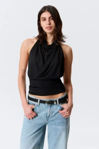 Draped Halter Top – Black Draped Halter Top – Black