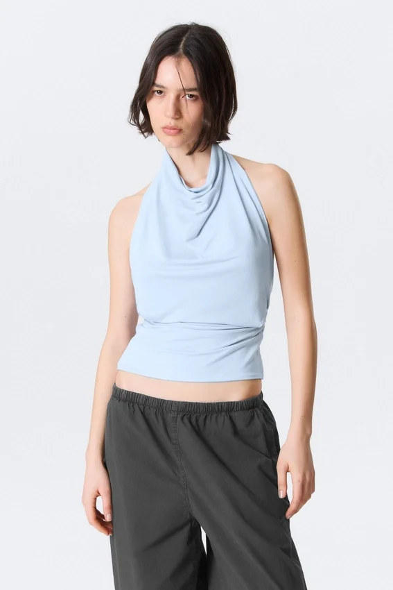 Draped Halter Top – Light Blue Draped Halter Top – Light Blue