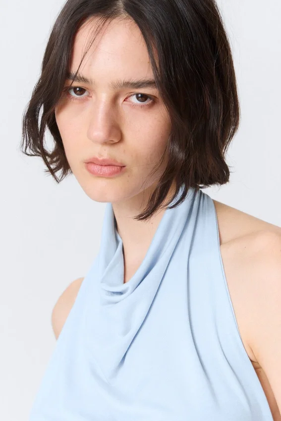 Draped Halter Top – Light Blue Draped Halter Top – Light Blue