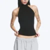Draped Halterneck Top – Black Draped Halterneck Top – Black