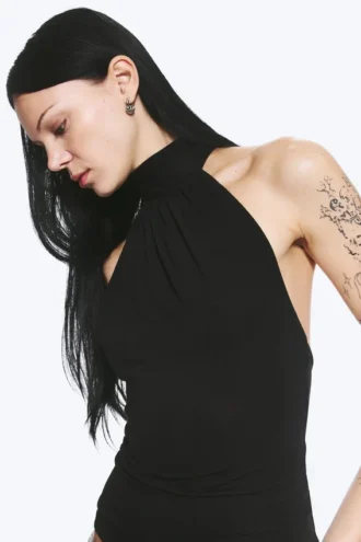 Draped Halterneck Top – Black