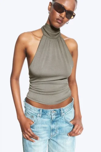 Draped Halterneck Top – Dusty Mole