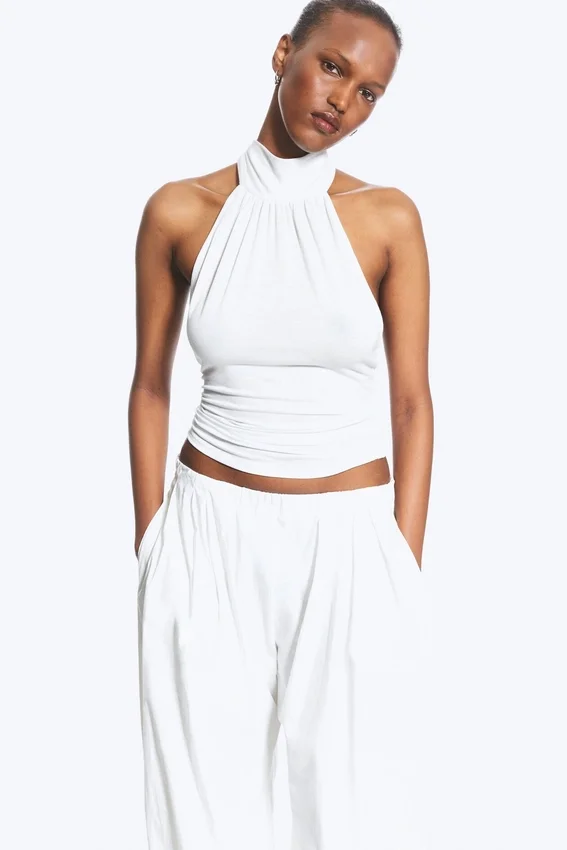 Draped Halterneck Top – White Draped Halterneck Top – White