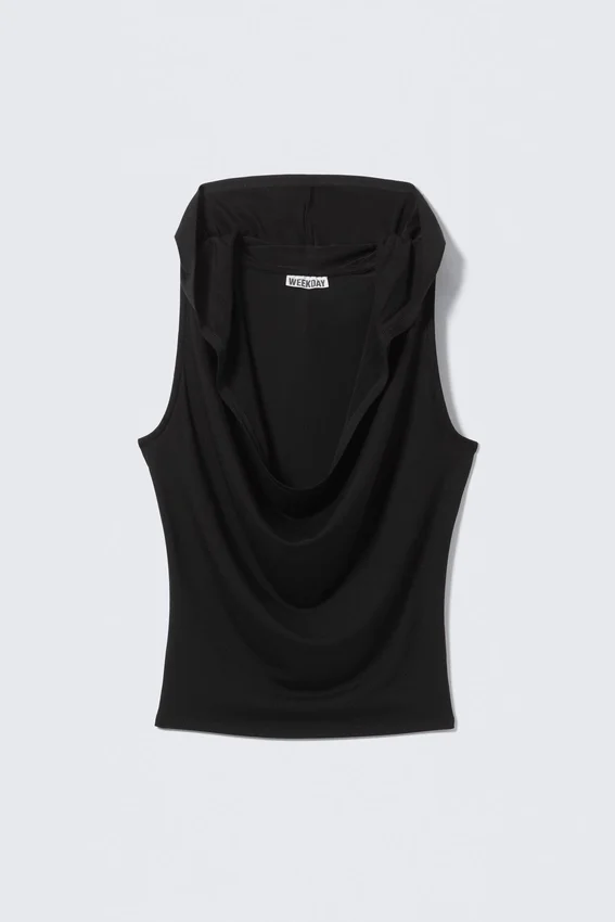 Draped Hooded Sleeveless Lyocell Top – Black Draped Hooded Sleeveless Lyocell Top – Black