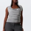 Draped Hooded Sleeveless Lyocell Top – Grey Melange Draped Hooded Sleeveless Lyocell Top – Grey Melange