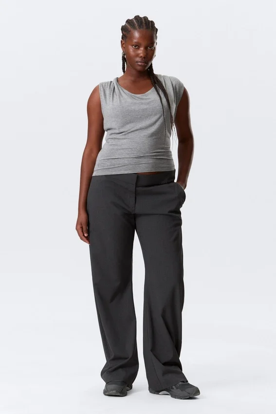 Draped Hooded Sleeveless Lyocell Top – Grey Melange Draped Hooded Sleeveless Lyocell Top – Grey Melange