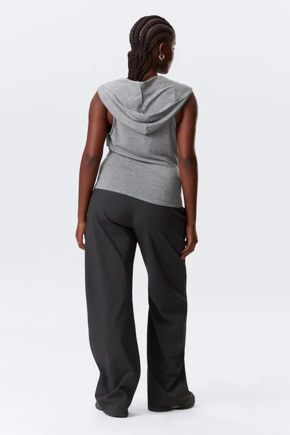 Draped Hooded Sleeveless Lyocell Top – Grey Melange Draped Hooded Sleeveless Lyocell Top – Grey Melange