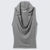 Draped Hooded Sleeveless Lyocell Top – Grey Melange Draped Hooded Sleeveless Lyocell Top – Grey Melange