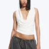 Draped Hooded Sleeveless Lyocell Top – White Draped Hooded Sleeveless Lyocell Top – White