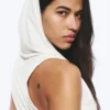 Draped Hooded Sleeveless Lyocell Top – White Draped Hooded Sleeveless Lyocell Top – White