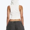 Draped Hooded Sleeveless Lyocell Top – White Draped Hooded Sleeveless Lyocell Top – White