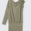 Draped Jersey One-Sleeved Dress – Khaki Green Draped Jersey One-Sleeved Dress – Khaki Green