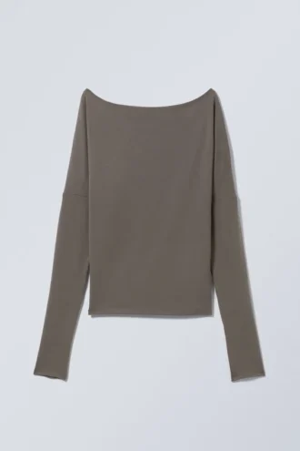 Draped Long-Sleeved Lyocell Top – Dark Mole
