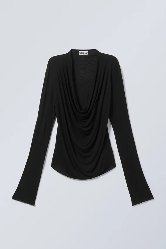 Draped Long-Sleeved Top – Black Draped Long-Sleeved Top – Black