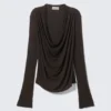 Draped Long-Sleeved Top – Dark Brown Draped Long-Sleeved Top – Dark Brown