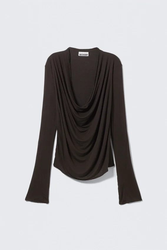 Draped Long-Sleeved Top – Dark Brown Draped Long-Sleeved Top – Dark Brown