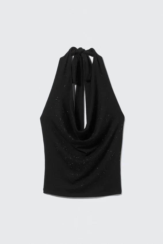 Draped Rhinestone Waterfall Top – Black Draped Rhinestone Waterfall Top – Black