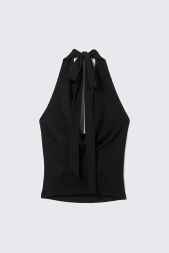Draped Rhinestone Waterfall Top – Black