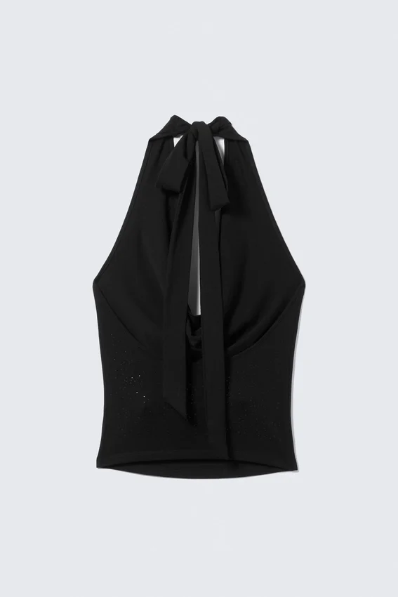 Draped Rhinestone Waterfall Top – Black Draped Rhinestone Waterfall Top – Black