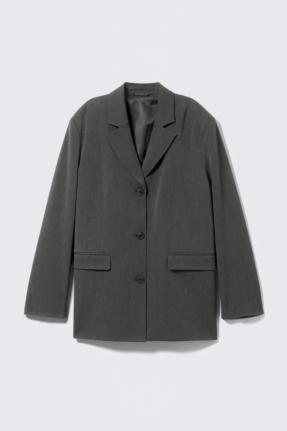 Draped Suiting Blazer – Dark Grey Melange Draped Suiting Blazer – Dark Grey Melange