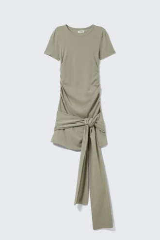 Draped Tie-Front Mini Dress – Khaki Green