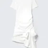 Draped Tie-Front Mini Dress – White Draped Tie-Front Mini Dress – White