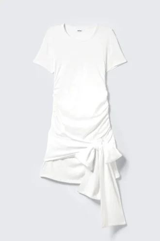 Draped Tie-Front Mini Dress – White