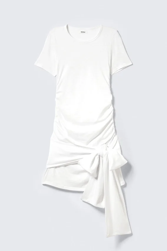 Draped Tie-Front Mini Dress – White Draped Tie-Front Mini Dress – White