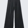 Draped Wide-Leg Satin Trousers – Dark Grey Draped Wide-Leg Satin Trousers – Dark Grey