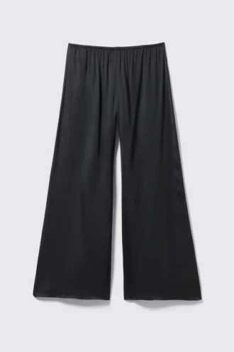 Draped Wide-Leg Satin Trousers – Dark Grey