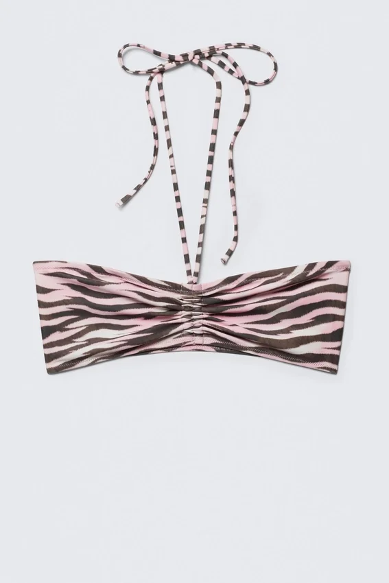 Drawstring Bandeau Halter Bikini Top – Pink – Tiger Stripes Drawstring Bandeau Halter Bikini Top – Pink – Tiger Stripes