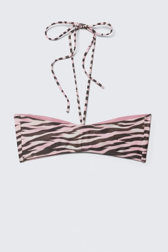 Drawstring Bandeau Halter Bikini Top – Pink – Tiger Stripes Drawstring Bandeau Halter Bikini Top – Pink – Tiger Stripes